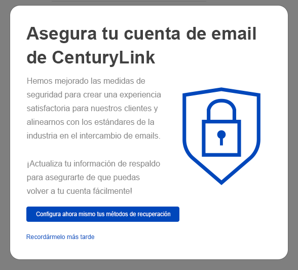 Email account security pop-up