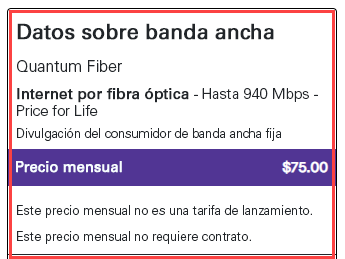 Etiqueta de Internet de banda ancha de Quantum Fiber: Datos sobre banda ancha